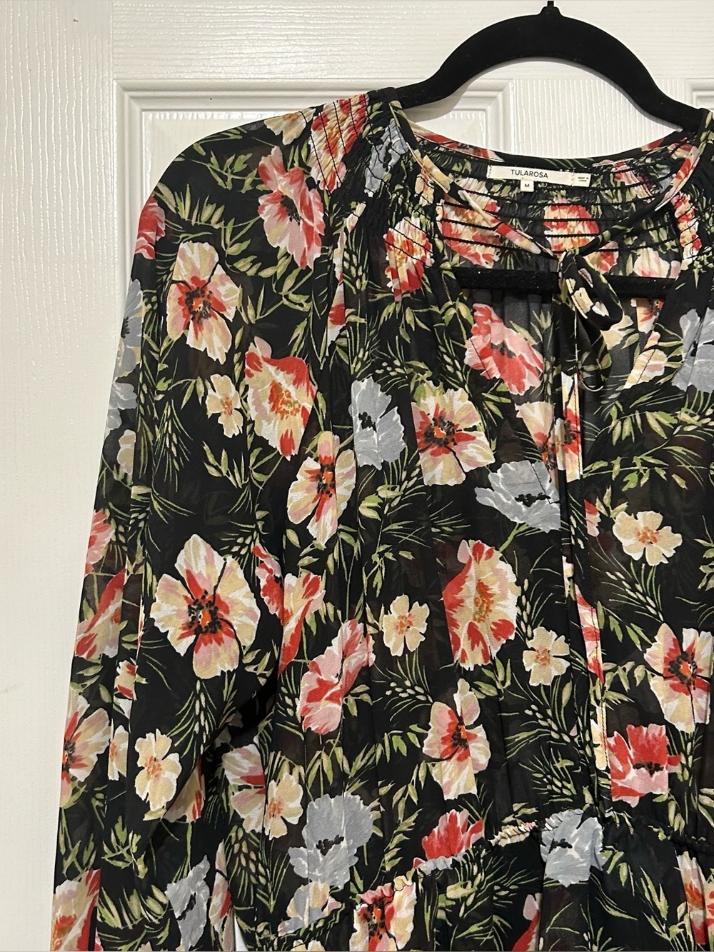 Tularosa Black Floral Mini Dress LBD Vacation Honeymoon Sheer Summer Sz Med - Picture 2 of 14